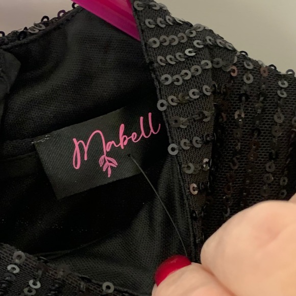 Mabell Black Sequin Mock Neck Long Sleeve Midi Dress Womens Size M - Picture 3 of 4